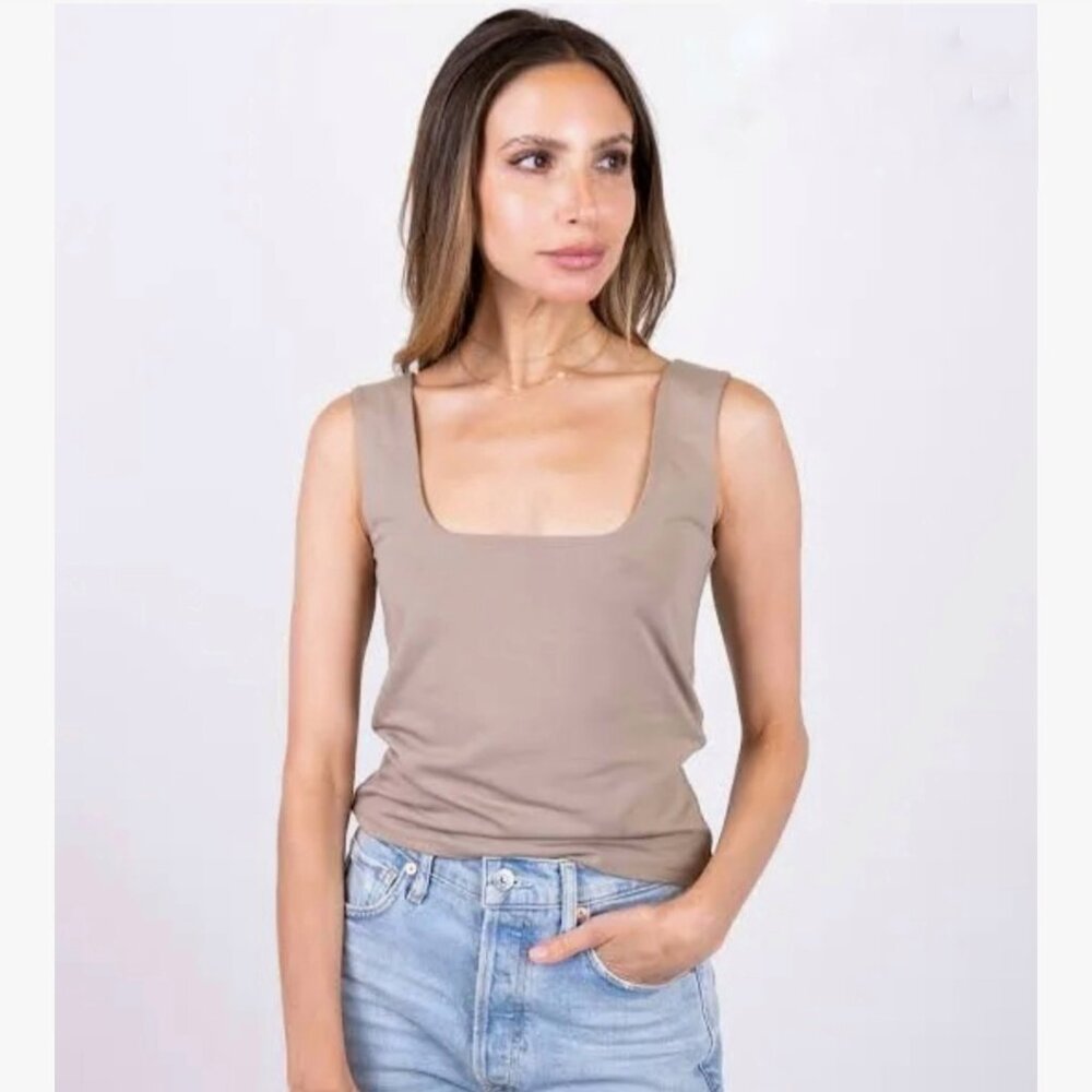 Vince square neck tank in Smokey Quartz